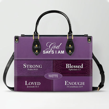 Personalized “God Says I Am” Leather Handbag for Christian Women – Custom Name & Color | CHRISTIANARTBAG