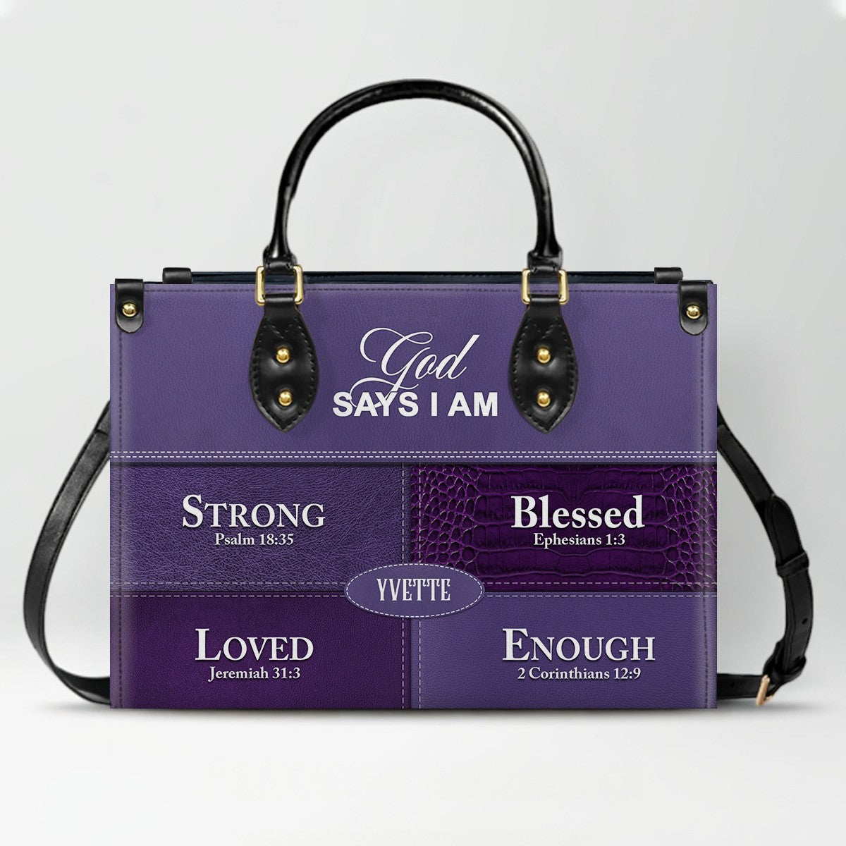 Personalized “God Says I Am” Leather Handbag for Christian Women – Custom Name & Color | CHRISTIANARTBAG