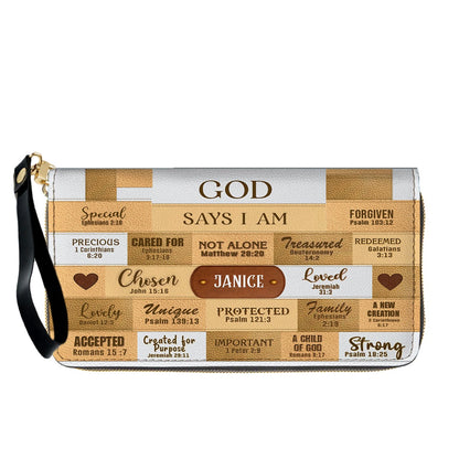 Personalized Leather Handbag & Long Wallet Set – GOD Says I Am Christian Gift for Women