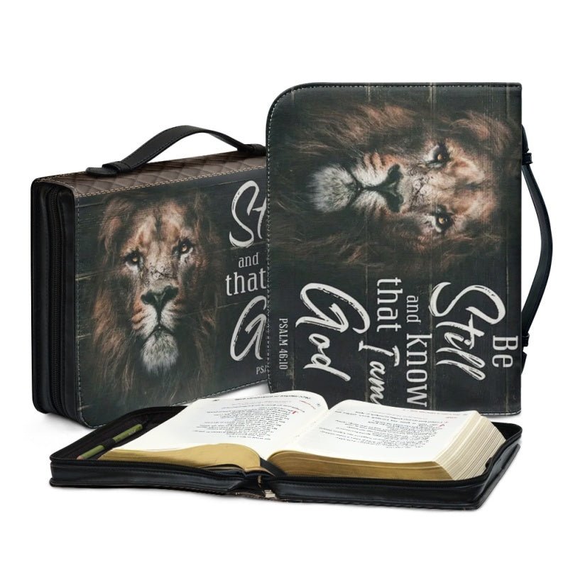 "Armour of God" Knight and Lion of Judah Leather Bible Cover with Personalization - CHRISTIANARTBAG CABBBCV02030324. - Christian Art Bag