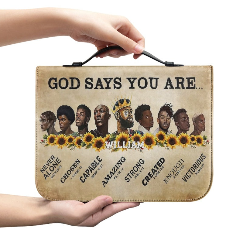 Personalized Bible Cover - God Says You Are - Black Men - Customizable Christian Gift by CHRISTIANARTBAG - CAB01160524.