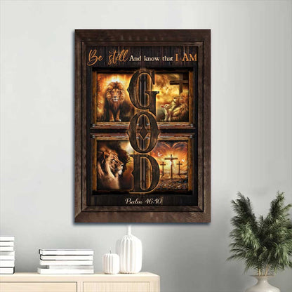 Be Still And Know - Lion & Cross Canvas Art - CHRISTIANARTBAG | Psalm 46:10 Faith - Inspiring Wall Decor - Christian Art Bag