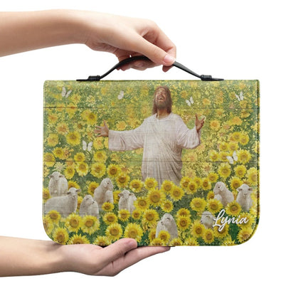 Christianartbag Bible Cover, Jesus With Sunflower Bible Cover, Personalized Bible Cover, Sunflower Bible Cover, Christian Gifts, CAB23210224.