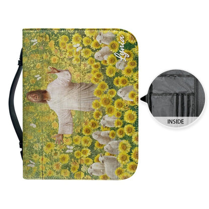 Christianartbag Bible Cover, Jesus With Sunflower Bible Cover, Personalized Bible Cover, Sunflower Bible Cover, Christian Gifts, CAB23210224.