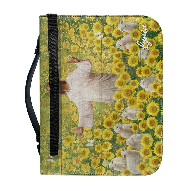 Christianartbag Bible Cover, Jesus With Sunflower Bible Cover, Personalized Bible Cover, Sunflower Bible Cover, Christian Gifts, CAB23210224.