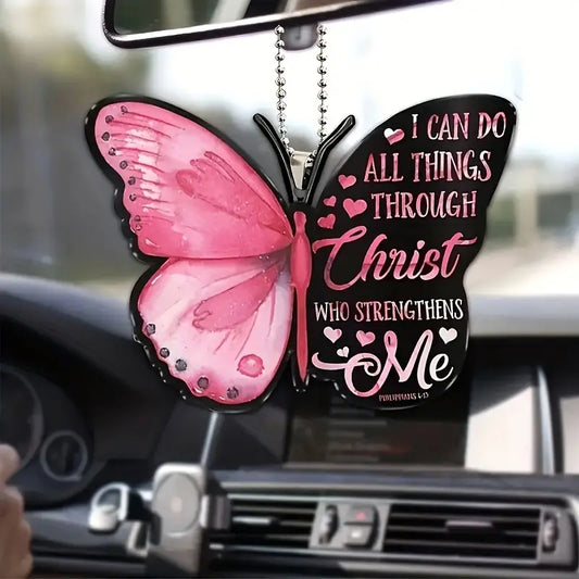 Christianartbag Ornament, Pink Letter Butterfly I Can Do All Things Through Christ Ornament, Christmas Ornament, Christmas Gift, Personalized Ornament. - Christian Art Bag