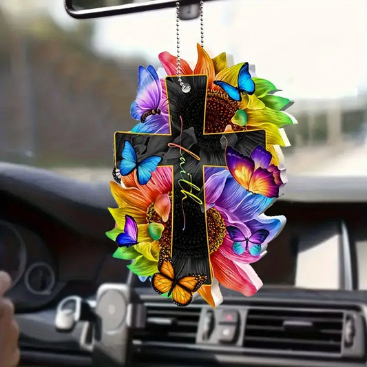 Christianartbag Ornament, Cross Butterfly Flower Faith Ornament, Christmas Ornament, Christmas Gift, Personalized Ornament, CABOM01250923. - Christian Art Bag
