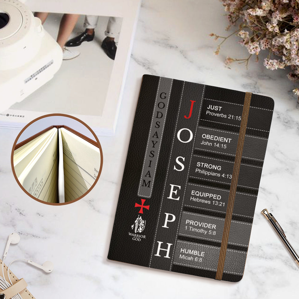 Personalized Leather Notebook for Men – A Warrior of Christ Design with Custom Name