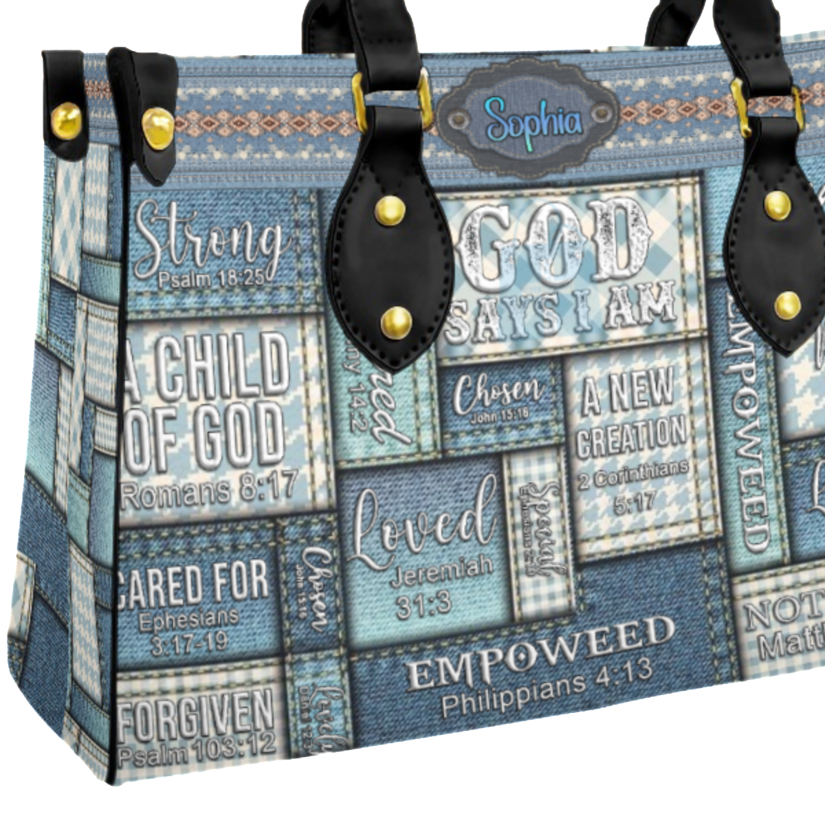 Christianartbag Handbags, Vintage Denim God Says I Am Leather Handbag, Personalized Bags, Gifts for Women, Christmas Gift, CABLTB01110923. - Christian Art Bag