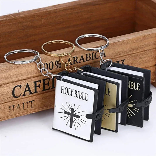 CHRISTIANARTBAG Mini Holy Bible Key Chain Book Keychain Religion English Version Christian Jesus Key Ring Keyring Gift Prayer God Bless.