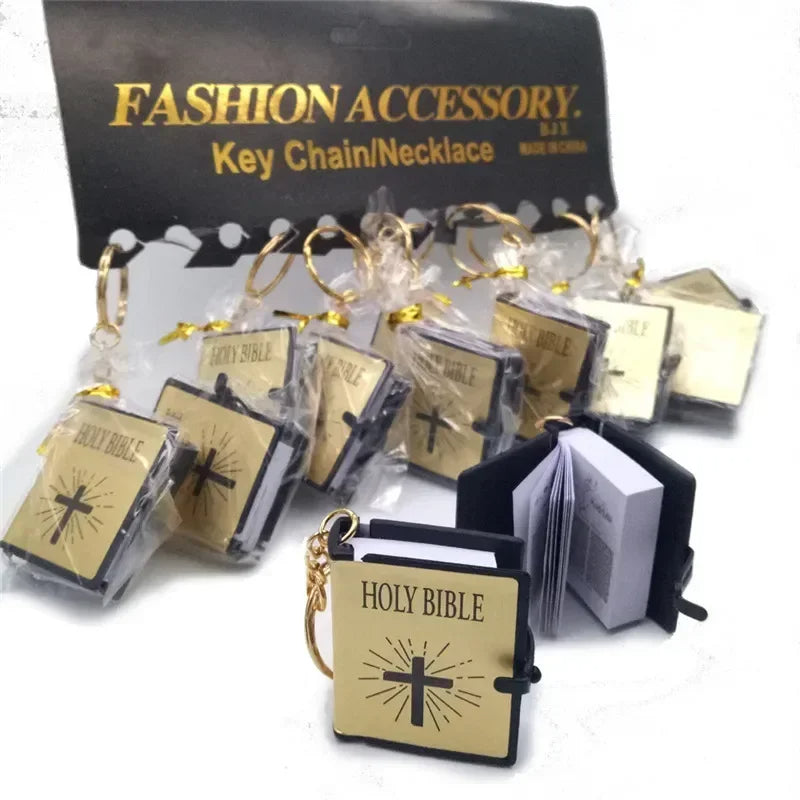 CHRISTIANARTBAG Mini Holy Bible Key Chain Book Keychain Religion English Version Christian Jesus Key Ring Keyring Gift Prayer God Bless.