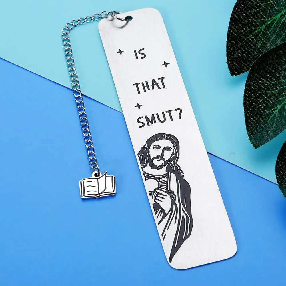 CHRISTIANARTBAG Funny Metal Bookmark With Tassel Book Lover Humor Peeking Jesus Book Marker - Is that Smut? Reader Birthday Gift