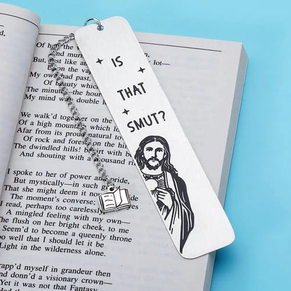 CHRISTIANARTBAG Funny Metal Bookmark With Tassel Book Lover Humor Peeking Jesus Book Marker - Is that Smut? Reader Birthday Gift