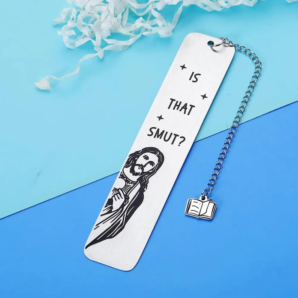 CHRISTIANARTBAG Funny Metal Bookmark With Tassel Book Lover Humor Peeking Jesus Book Marker - Is that Smut? Reader Birthday Gift