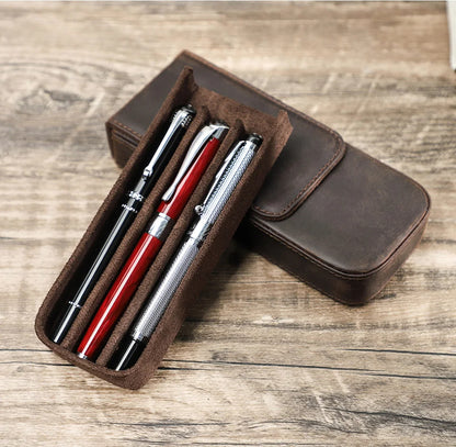 CHRISTIANARTBAG Luxury Leather Pen Case - 3 Slot Pencil Holder with Removable Tray, Office & School Supplies Pouch, Creative Gift