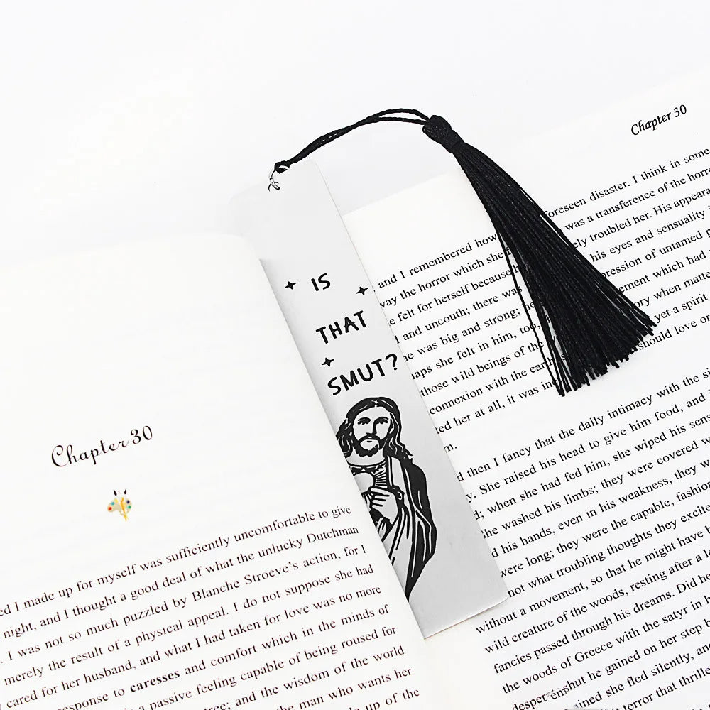 CHRISTIANARTBAG Funny Metal Bookmark With Tassel Book Lover Humor Peeking Jesus Book Marker - Is that Smut? Reader Birthday Gift