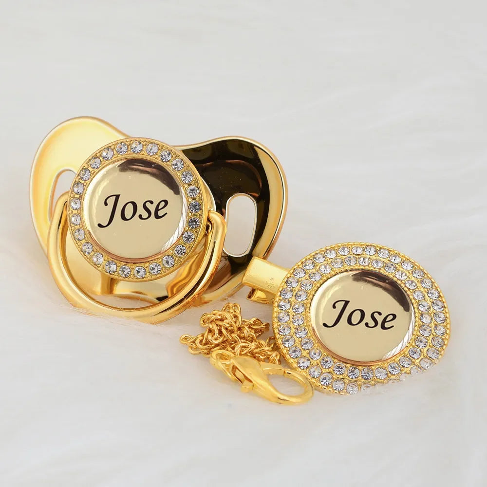Luxury Any Name Customized Baby Feeding Set Gold Rose Gold Silver Milk Bottle Pacifier Bling Pacifier Case Unique Birthday Gift
