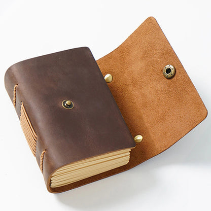 CHRISTIANARTBAG Leather - Small Leather Notebook - 160 Pages Thick Craft Paper Pocket Notepad, Portable Cowhide Cover Shorthand Book