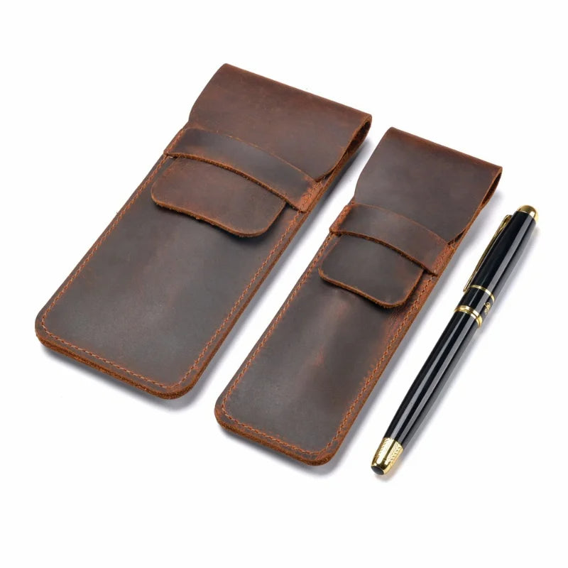 CHRISTIANARTBAG Vintage Leather Pen Case - Handcrafted Cowhide Pencil Bag for Travel Journal Accessories, Fountain Pen Holder