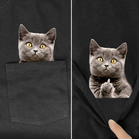 Christian T-Shirt, Animal T-Shirt Fashion Brand Summer Pocket Cat Stickers Printed T-shirt Men's Women Shirts Hip Hop Tops Funny Cotton Tees, Cat T-Shirt, CAB01022324.