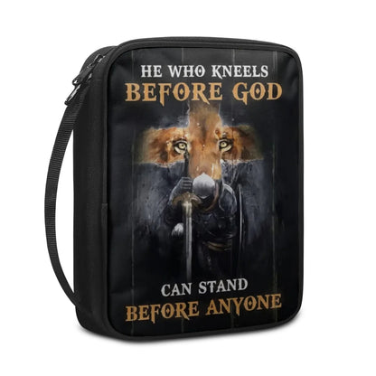 Knight 'He Who Kneels Before God' Canvas Bible Cover – Customizable Name | CHRISTIANARTBAG
