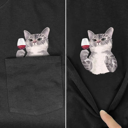 Christian T-Shirt, Animal T-Shirt Fashion Brand Summer Pocket Cat Stickers Printed T-shirt Men's Women Shirts Hip Hop Tops Funny Cotton Tees, Cat T-Shirt, CAB01022324.