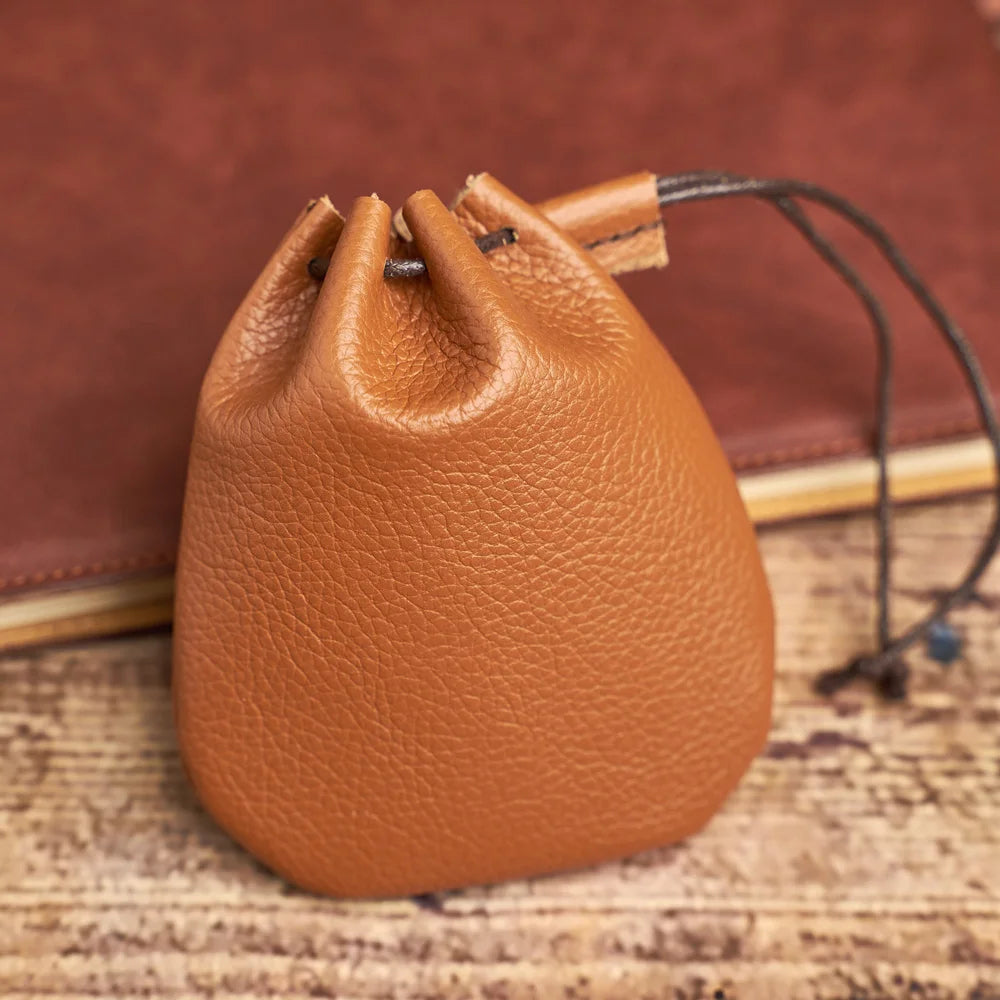 CHRISTIANARTBAG: Vintage Genuine Leather Coin Purse - Small Wallet with Drawstring Storage - CAB06240524