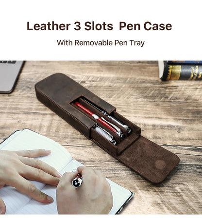 CHRISTIANARTBAG Luxury Leather Pen Case - 3 Slot Pencil Holder with Removable Tray, Office & School Supplies Pouch, Creative Gift