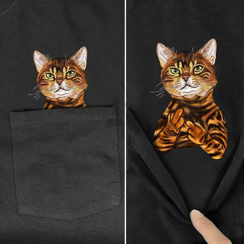 Christian T-Shirt, Animal T-Shirt Fashion Brand Summer Pocket Cat Stickers Printed T-shirt Men's Women Shirts Hip Hop Tops Funny Cotton Tees, Cat T-Shirt, CAB01022324.