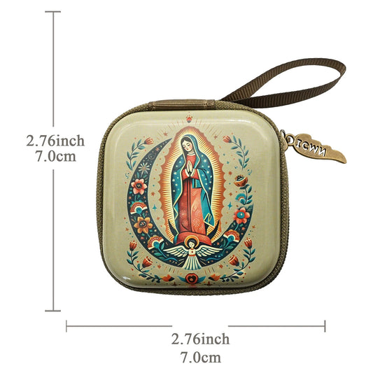 Virgin Mary & Jesus Rosary Bag – Catholic Religious Jewelry Storage Pouch