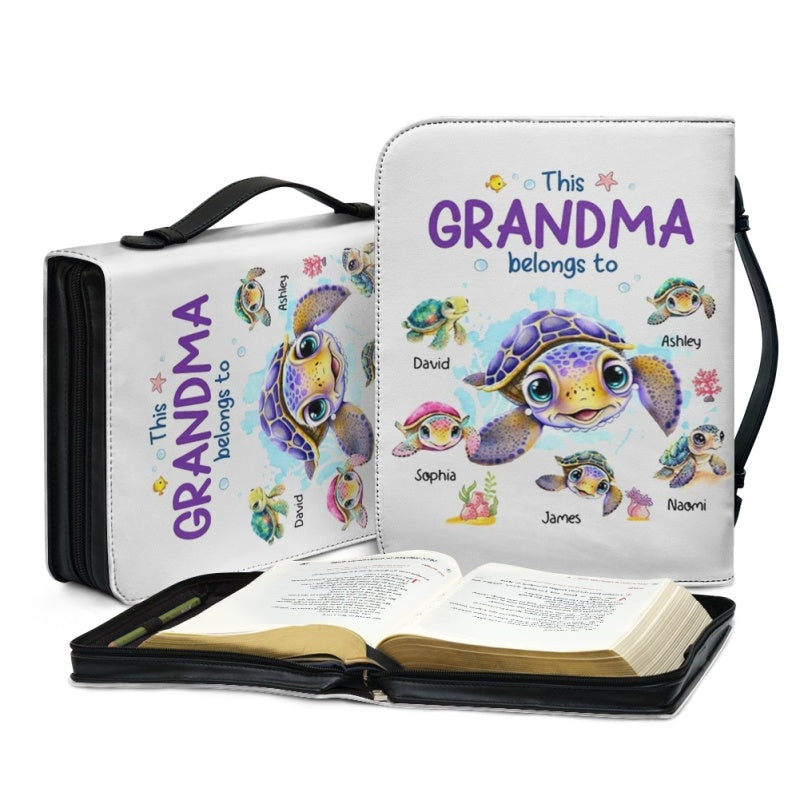 Personalized Grandma Bible Cover - Custom Name Quilted Bible Case with Sea Turtle Design | CHRISTIANARTBAG