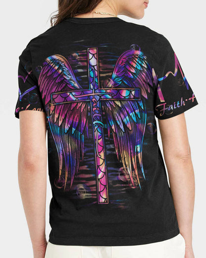 Christianartbag 3D T-Shirt For Women, Faith Cross Wings Mermaid Hologram,Christian Shirt, Faithful Fashion, 3D Printed Shirts for Christian Women - Christian Art Bag