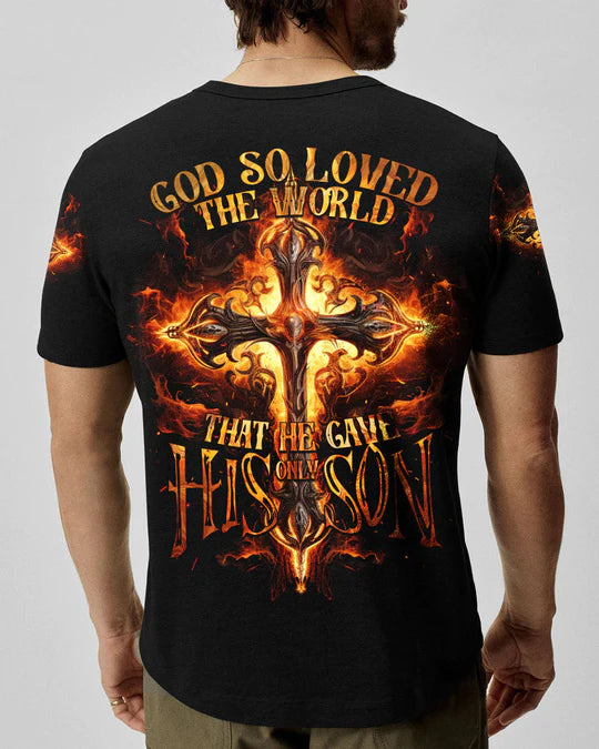 Christianartbag 3D T-Shirt For Men, God So Loved The World Men's All Over Print Shirt, Christian T-Shirt, Christian 3D T-Shirt, Unisex T-Shirt. - Christian Art Bag