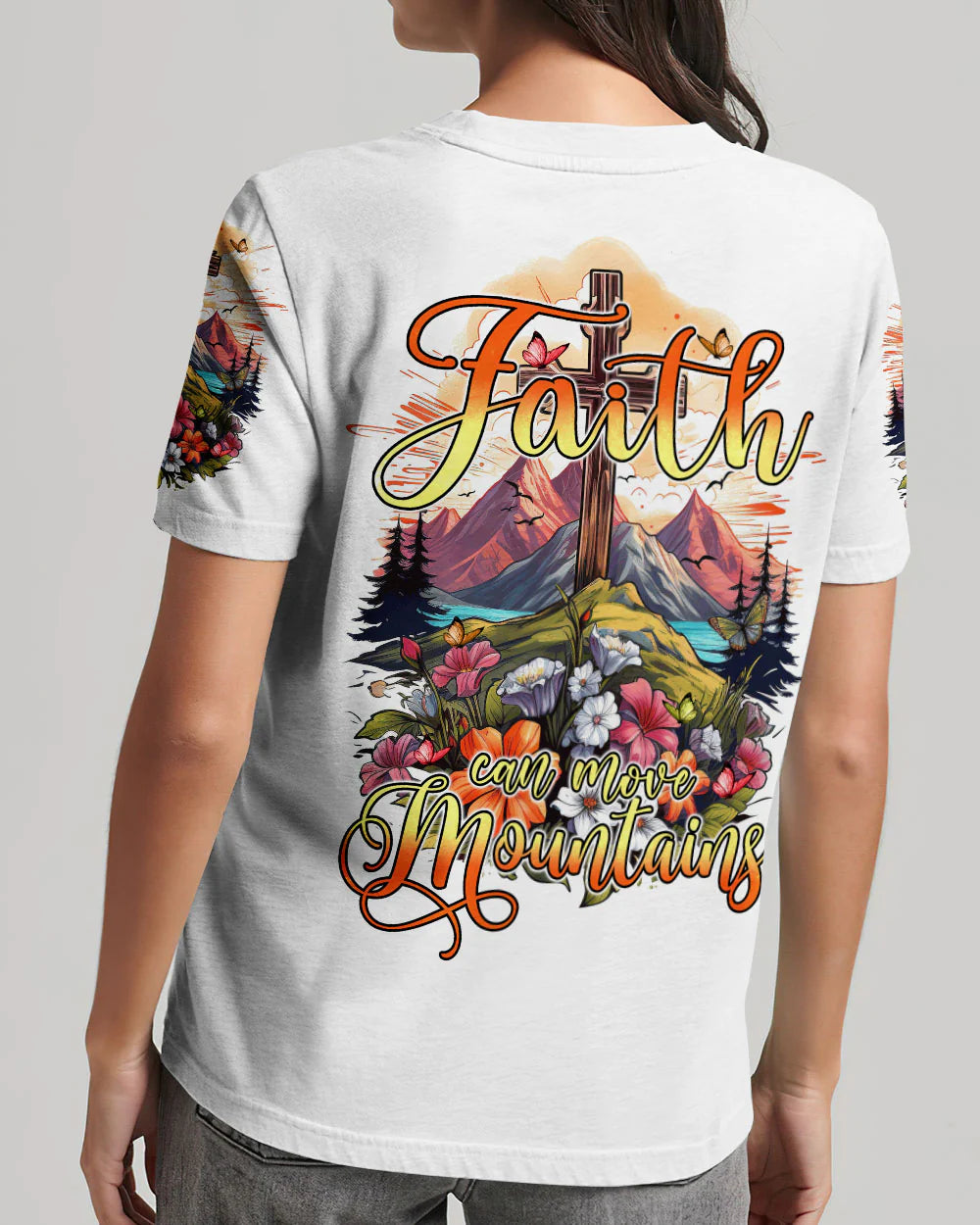 Christianartbag 3D T-Shirt For Women, Faith Can Move Mountains, Christian Shirt, Faithful Fashion, 3D Printed Shirts for Christian Women - Christian Art Bag