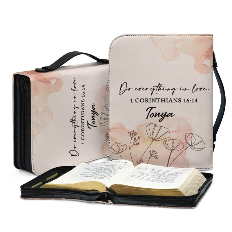 Christianartbag Bible Cover, Do Everything In Love 1 Corinthians 16:14 Bible Cover, Personalized Bible Cover, Flower Bible Cover, Christian Gifts, CAB07201123. - Christian Art Bag