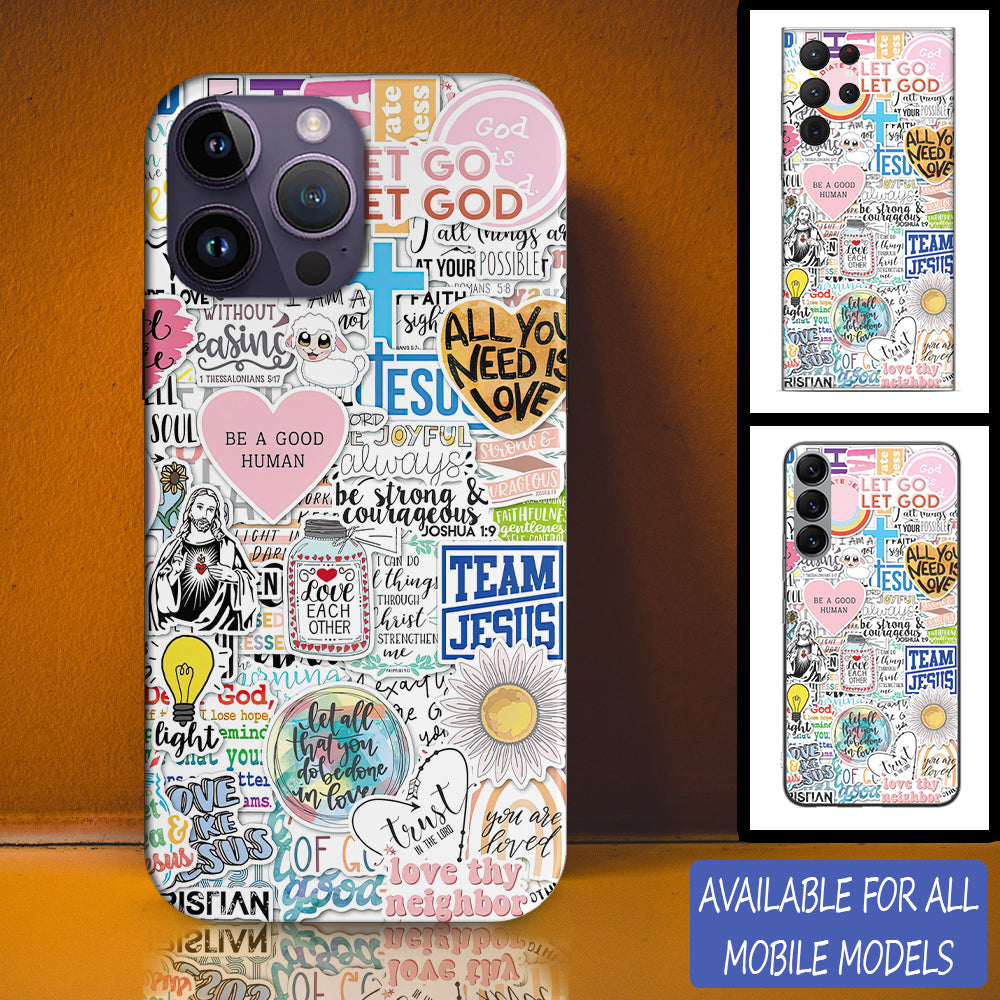 Christianartbag Phone Case, All You Need Is Love Sticker Phone Case, Personalized Phone Case, Christian Phone Case,  Jesus Phone Case,  Bible Verse Phone Case. - Christian Art Bag