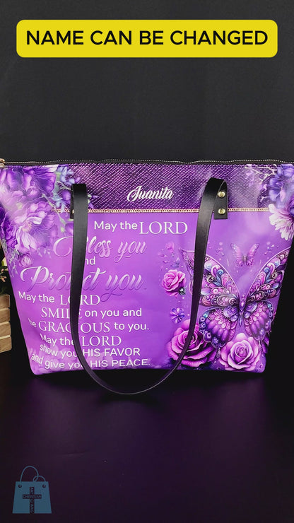 Personalized Leather Tote Bag with Bible Verses – May The Lord Bless You – A Statement of Faith & Strength | CHRISTIANARTBAG Leather TOTE Bag.