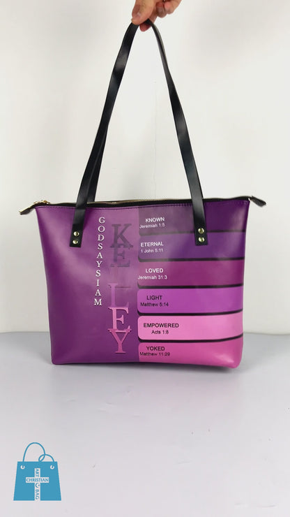 SET - Personalized Leather Tote Bag with Bible Verses – Uncover the sacred meaning of your name – Custom Faith-Inspired Handbag | CHRISTIANARTBAG Leather TOTE Bag