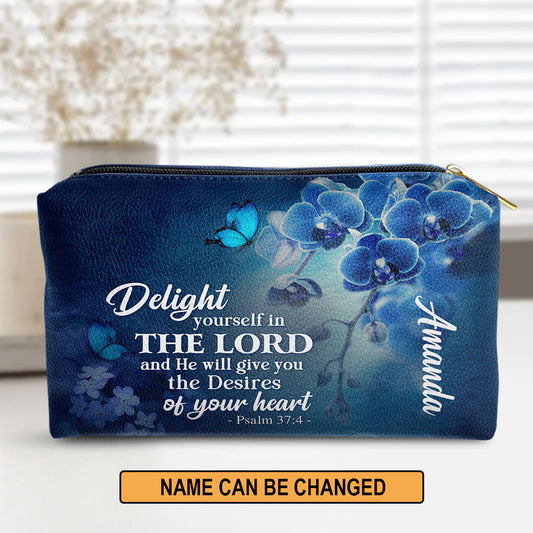 Christianartbag Makeup Cosmetic Bag, Delight Yourself In The Lord Psalm 37:4, Christmas Gift, Personalized Leather Cosmetic Bag. - Christian Art Bag