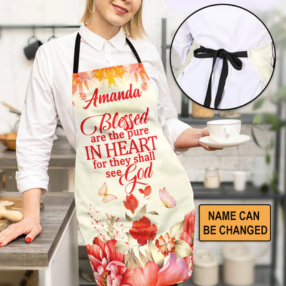 Christianartbag Apron, Blessed Are The Pure In Heart Flower And Butterfly Matthew 5:8, Apron for Women, Gift For Women, Christmas Gift, - Christian Art Bag