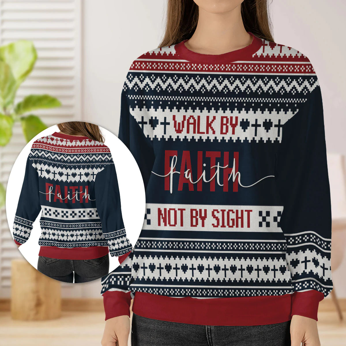 Christianartbag 3D Sweater, Walk By Faith, Not By Sight 2 Corinthians 5:7, Unisex Sweater, Christmas Gift. - Christian Art Bag