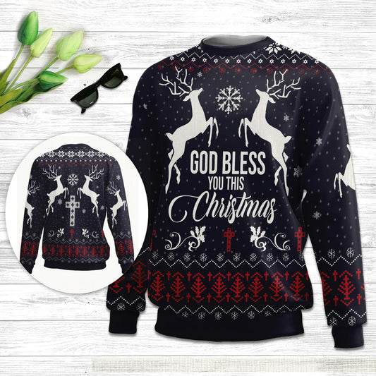 Christianartbag 3D Sweater, God Bless You This Christmas, Unisex Sweater, Christmas Gift. - Christian Art Bag