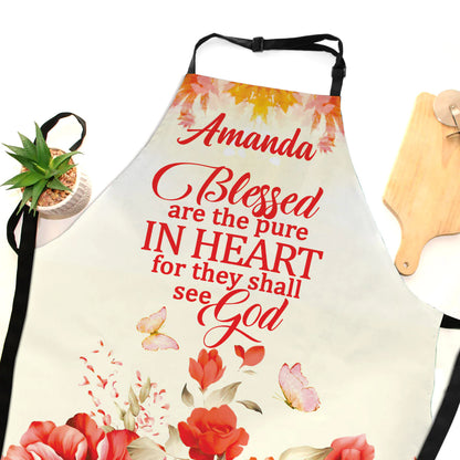 Christianartbag Apron, Blessed Are The Pure In Heart Flower And Butterfly Matthew 5:8, Apron for Women, Gift For Women, Christmas Gift, - Christian Art Bag