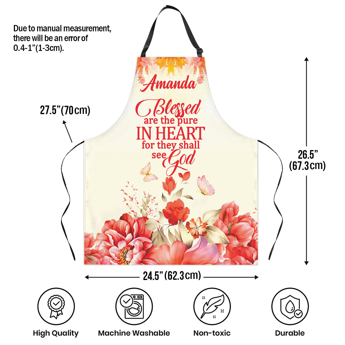 Christianartbag Apron, Blessed Are The Pure In Heart Flower And Butterfly Matthew 5:8, Apron for Women, Gift For Women, Christmas Gift, - Christian Art Bag