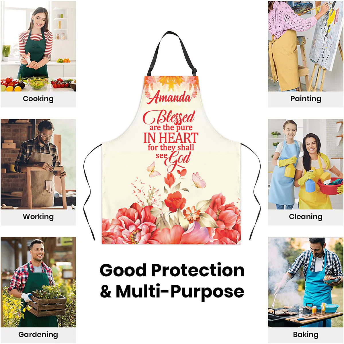 Christianartbag Apron, Blessed Are The Pure In Heart Flower And Butterfly Matthew 5:8, Apron for Women, Gift For Women, Christmas Gift, - Christian Art Bag