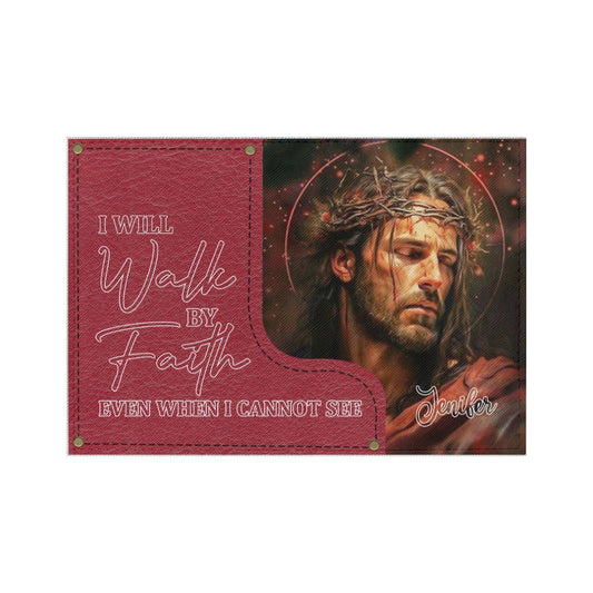 HPSP Checkbook Cover, Personalized PU Card Bag, I Will Walk By Faith Even When I Cannot See. - Christian Art Bag