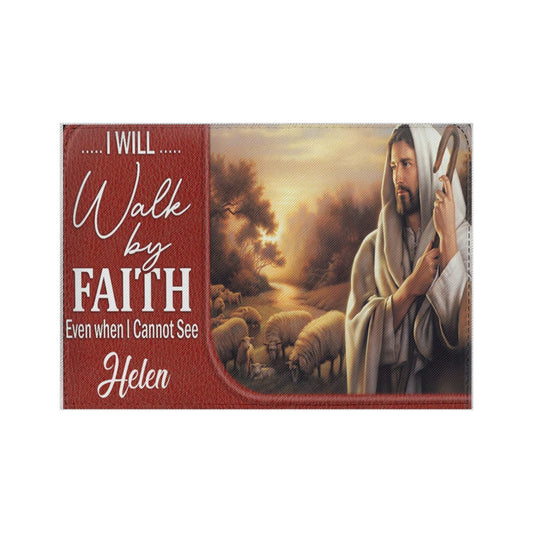 HPSP Checkbook Cover, PU Card Bag, I Will Walk By Faith Even When I Cannot See, Personalized Zippere - Christian Art Bag