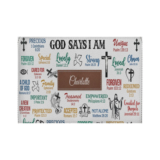 HPSP Checkbook Cover, Personalized Card Bag, God Says I Am, Scripture Gifts For Christian Women. - Christian Art Bag