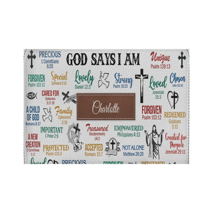 HPSP Checkbook Cover, Personalized Card Bag, God Says I Am, Scripture Gifts For Christian Women. - Christian Art Bag