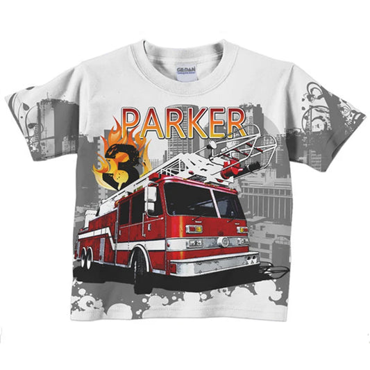 Personalized Fire Engine Shirt, Personalized Boys Firefighter, Fireman Birthday T-Shirt - Christian Art Bag